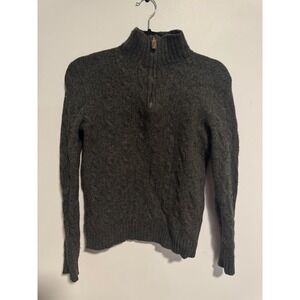 Polo Ralph Lauren Gray 100% Lambswool Cable Knit Quarter Zip Sweater Womens S